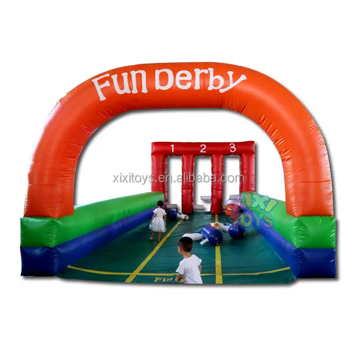 Забавное Дерби-лошадь с 3 полосами, надувной гоночный трек для детского мероприятия, карнавальных игр, Надувное спортивное поле