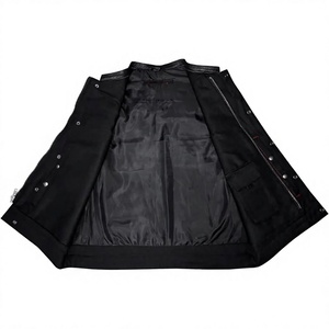 Chaleco de Cuero Negro para Hombre, Estilo Motero, con Costuras Rojas, Diseño Acolchado, Cuello Mao, Cortavientos, Prenda Exterior Sólida para Invierno - Product Image 6