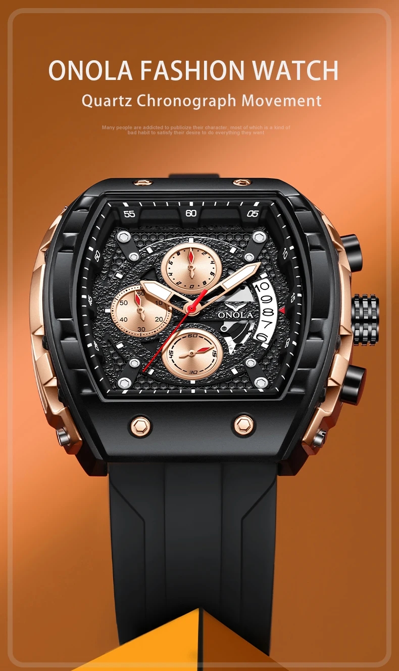 ONOLA 6853 Men's Quartz Watch - Waterproof Rubber Black Analog