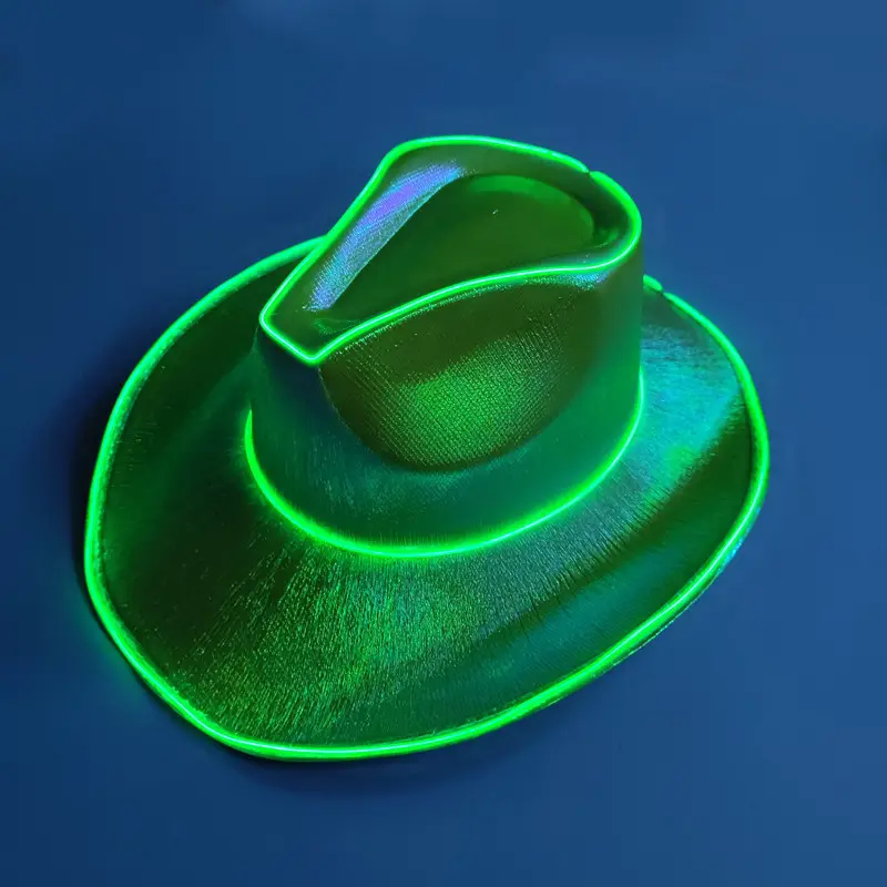 Yüksek kaliteli Neon eğlenceli parti disko Led Cowgirl şapka Light Up ışıltılı Glitter uzay kovboy şapkaları