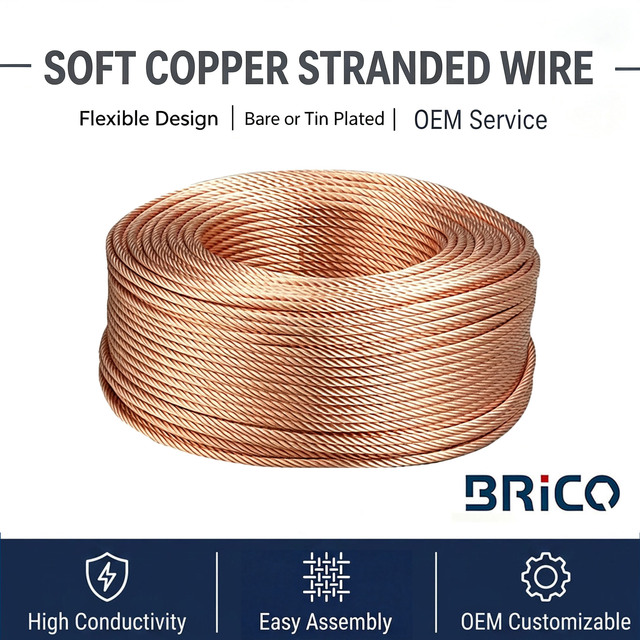 OEM Custom Soft Bare & Tinned Copper Stranded Wire Flexible Copper Rope Grounding Lead for Solar Earthing Electrical Connection