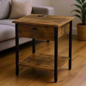 Tavolino Rustico Marrone con Stazione di Ricarica Wireless, Arredamento per Soggiorno - Product Image 2