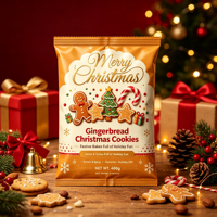 Sachet refermable personnalisé en aluminium pour Noël, imprimé en héliogravure, avec fermeture centrale, réutilisable pour cadeaux, chocolats, biscuits et snacks