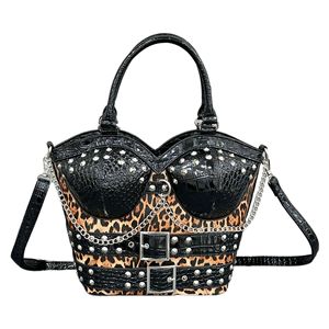 Sac fourre-tout unique pour femme en PU à motif alligator, décoré de rivets, avec bandoulière chaîne et fermeture à boucle, design composite tendance et mode - Product Image 3