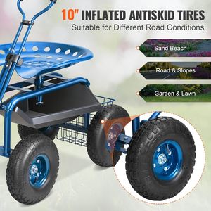 Steel Rolling Garden Work Seat <strong>with</strong> <strong>Wheels</strong> 360 Degree Swivel Steering Handle Tool Tray Outdoor Patio Yard - Product Image 5