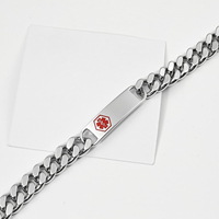 Bracelet chaîne cubaine tendance géométrique hip-hop avec breloque ID en acier inoxydable plaqué argent et zircon, bijoux fins unisexes en gros