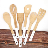 Ensemble d'ustensiles de cuisine en bambou, nouvel arrivage, prix pas cher, Logo personnalisé coloré, organique