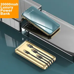 Batterie externe de charge rapide à 4 câbles intégrés 20000mah chargeur de téléphone de batterie mobile Powerbank banques d'alimentation haute capacité lumière ning