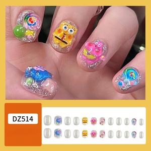 Suministros de uñas de lujo Productos de belleza Press on Nails Charms <span class=keywords><strong>Patrick</strong></span> Star SpongeBob SquarePants Tips Nail Wholesale 24PCs Reutilizable - Product Image 2