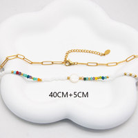 Collier de bohème en acier inoxydable avec perles de cristal pour femmes, bijoux d'été, chaîne à long fermoir plaqué or, cadeau pour les filles.