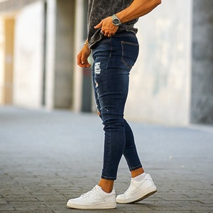 Gingtto Sin Pedido Mínimo, Jeans Ajustados de Mezclilla Azul Desgastada para Hombre, Tallas Grandes, Personalizados - Product Image 3