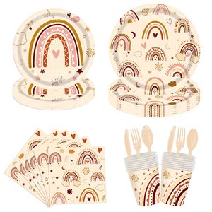 Ensemble de décoration de fête bohème arc-en-ciel, assiettes en papier, serviettes, gobelets, décoration de table jetable pour anniversaire, 7 pouces, 9 pouces - Product Image 5