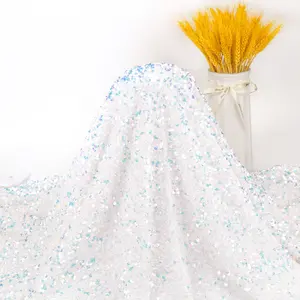 High Quality Wholesale French Fabric 100% Polyester 5mm Two Tone Sequin Embroidered Mesh Fabric For Wedding And Clothing