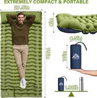 Matelas de couchage gonflable en polyester ultraléger avec oreiller intégré, sans valve, design compact, gonflage/dégonflage rapide, pour l'extérieur