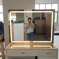 Coiffeuse de chambre à coucher avec miroir LED 3 couleurs et 5 tiroirs, nouveau design, vente chaude