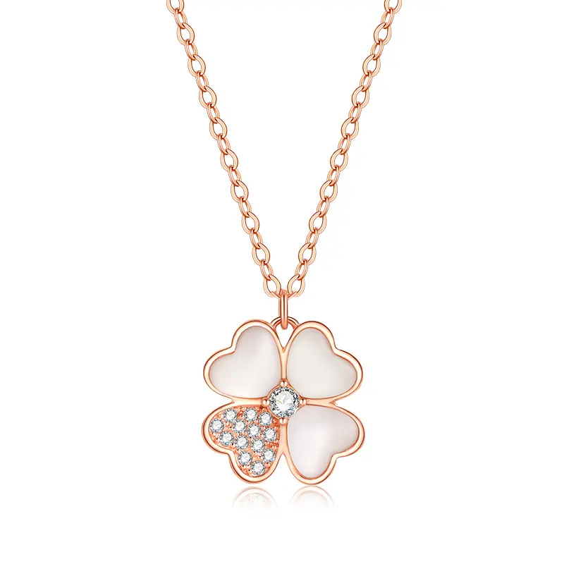 Dropshipping Lucky Clover Spring 925 Sterling Silver Dainty Necklaces Jewelry 18K Rose Gold Plated Trendy Necklace 2022