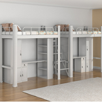 Lit superposé en métal professionnel avec échelle et garde-corps de sécurité, lit superposé moderne en acier avec bureau et armoire