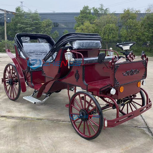 Calèche royale de mariage avec 4 roues en acier, pneus en caoutchouc massif, 4-6 places, calèche de tourisme de luxe rouge à toit couvert - Product Image 5