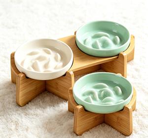 Anti-Choke Luxury Ceramic Pet Slow <b>Feeder</b> Bowl Elevated Stand <b>Cat</b> Food Water Feeding Bowl - Product Image 1