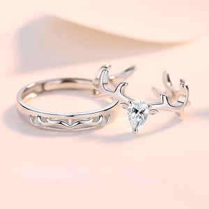 Trendy Zircon <strong>Ring</strong> for Couple <strong>BFF</strong> Antler <strong>Ring</strong> His &amp; Hers Matching Couple <strong>Rings</strong> Adjustable for Valentine's Day Jewelry Gift Gift - Product Image 5
