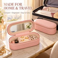 Boîte à bijoux ovale en cuir PU la plus vendue, avec fermeture éclair, multifonctionnelle, portable, miroir intégré, couleur personnalisable, pour boucles d'oreilles et bagues