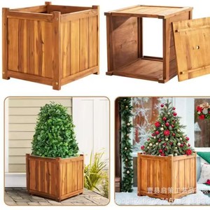 Jardinière carrée en bois Idzo, acacia massif, trous de drainage, pot de fleurs de jardin, jardinières d'extérieur - Product Image 2