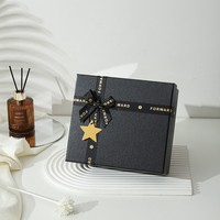 Boîte cadeau noire de luxe à la mode avec nœud doré, boîte en papier rectangulaire pour bijoux, parfum