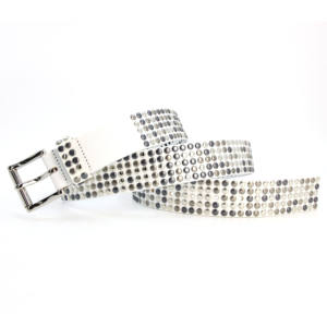 Cintura in pelle bianca borchiata con chiusura a rullo con borchie opache lucide scure Rock Street 7 fori cintura Punk - Product Image 2