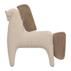 Statuetta decorativa di cavallo in ceramica e legno per decorare scaffali di casa, ufficio e soggiorno - Product Image 1