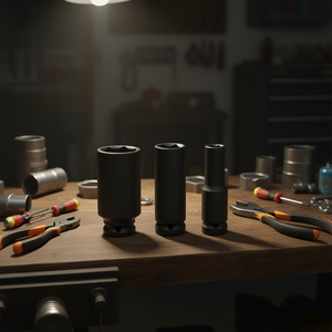 Jeu de clés à douille à chocs longues Fervi, 3 pièces, métriques, à encoche profonde, en acier au chrome-vanadium, qualité industrielle, garantie 3 ans - Product Image 3