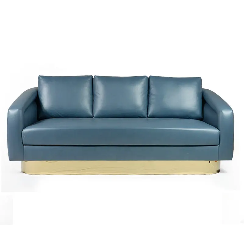 Sofa kulit 3 tempat duduk biru mewah Modern furnitur ruang tamu rumah Vila Kamar Tidur mal lembut dengan bagian Sofa lantai