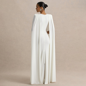 Vestido de noche de color liso con cuello redondo y chal plisado, ajustado, elegante y largo para banquetes y fiestas. - Product Image 3