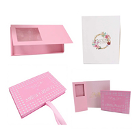 Boîte à cils en vison 3D double face personnalisée pour Noël, rose intense, avec doublure magnétique en éponge, lamination mate, carton ondulé brillant