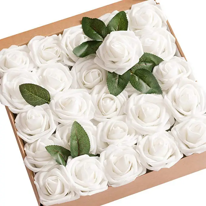 Yapay çiçekler 25 adet fildişi köpük güller kaynaklanıyor DIY düğün buketleri için beyaz gelin duş parti masaları süslemeleri