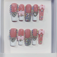351-355 Faux ongles à presser 3D faits main motif fleurs cercueil, 10 pièces