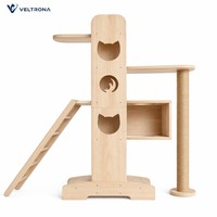 Tour d'activités en bois pour chat avec silhouettes, rampe, poteau en sisal, meuble d'escalade intérieur multi-niveaux, vente en gros