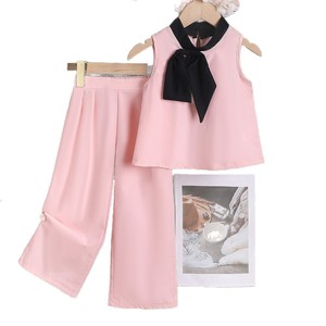 Completo estivo <span class=keywords><strong>per</strong></span> bambine, molto venduto, multicolore, elegante, con top senza maniche a girocollo e <span class=keywords><strong>pantaloni</strong></span> larghi, <span class=keywords><strong>per</strong></span> bambine di taglia piccola e media. - Product Image 5