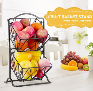 2-tầng hiện đại kim loại giỏ trái cây đứng Dây Treo Nhà Bếp truy cập tổ chức lưu trữ với Dễ dàng cài đặt đứng - Product Image 3