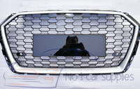 Grille de calandre nid d'abeille RS4 pour Audi A4 B9 2017-2019 en argent ; Nouvelle calandre de voiture en plastique
