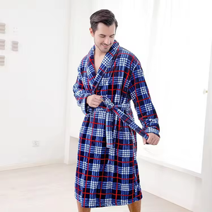 Factory Luxury Fuzzy <strong>Personalised</strong> <strong>Bathrobes</strong> Winter Men Premium Thick Adult Couple <strong>Bathrobes</strong> Checker Print <strong>Bathrobe</strong> Manufacturer - Product Image 1