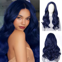 Wig Body Wave Baru Wanita Biru Belah Tengah Tahan Panas Kawat Temperatur Tinggi Kepadatan 150% Penutup Kepala Penuh