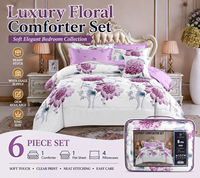 Ensemble de literie de luxe en coton 6 pièces, design classique, toucher doux, taille King, avec drap plat et 4 taies d'oreiller