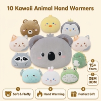 Ensemble de coussins chauffe-mains en peluche animale Kawaii, rembourrés en coton PP écologique, doux et moelleux, pour l'hiver, cadeau pour enfants unisexe