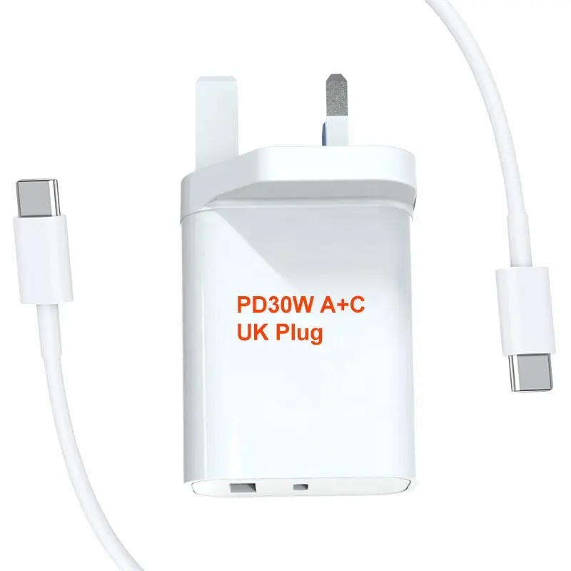 USB A+C PD30W Fast Wall Charger With Type C Cable White Black Quick Charger For iPhone Tablet