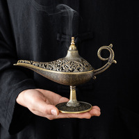 Brûleur d'encens en alliage de zinc style Aladdin, décoration islamique antique, artisanat métallique du Moyen-Orient