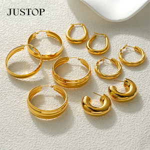 Trending <b>Hook</b> Hoop <b>Earrings</b> 18K Gold Plated Stainless Steel Hypoallergenic Women's Fashion Jewelry - Product Image 6