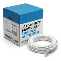 Cable Ethernet/LAN blindado F/UTP Cat5e HEADWAY, 24AWG, cobre desnudo, clasificación de resistencia al fuego B1, LSZH, 305m, blanco