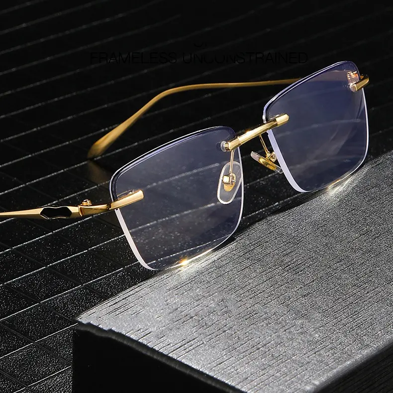 Groothandel Nieuwste Mode Randloze Leesbril Blauw Licht Blokkeren Duidelijke Business Leesbril Voor Mannen