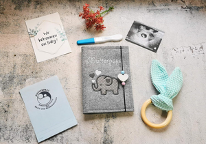 Jerman buatan tangan bersalin log penutup gajah abu-abu merasa poliester mutterpass untuk menyimpan surat kelahiran sepasang - Product Image 2