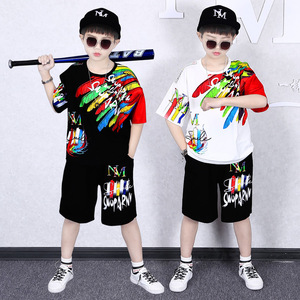 Conjuntos de Ropa de Verano 2022 para Niños, Estilo Hip Hop, Ropa Urbana, Conjunto de Camiseta de Manga Corta y Pantalones Cortos de Algodón Fino - Product Image 1